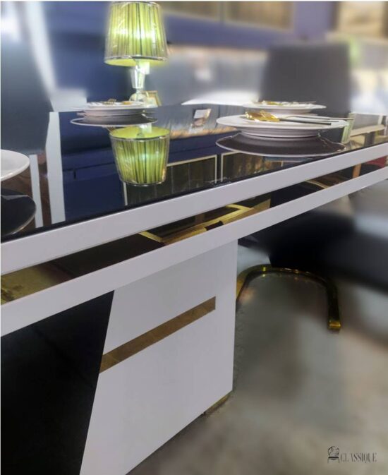 Alethea Dining Table b&w gloss stainless steel gold 200x100x76cm table only