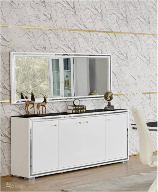 Andrea Sideboard gloss white w/stainless steel 180Lx40Dx80Hcm